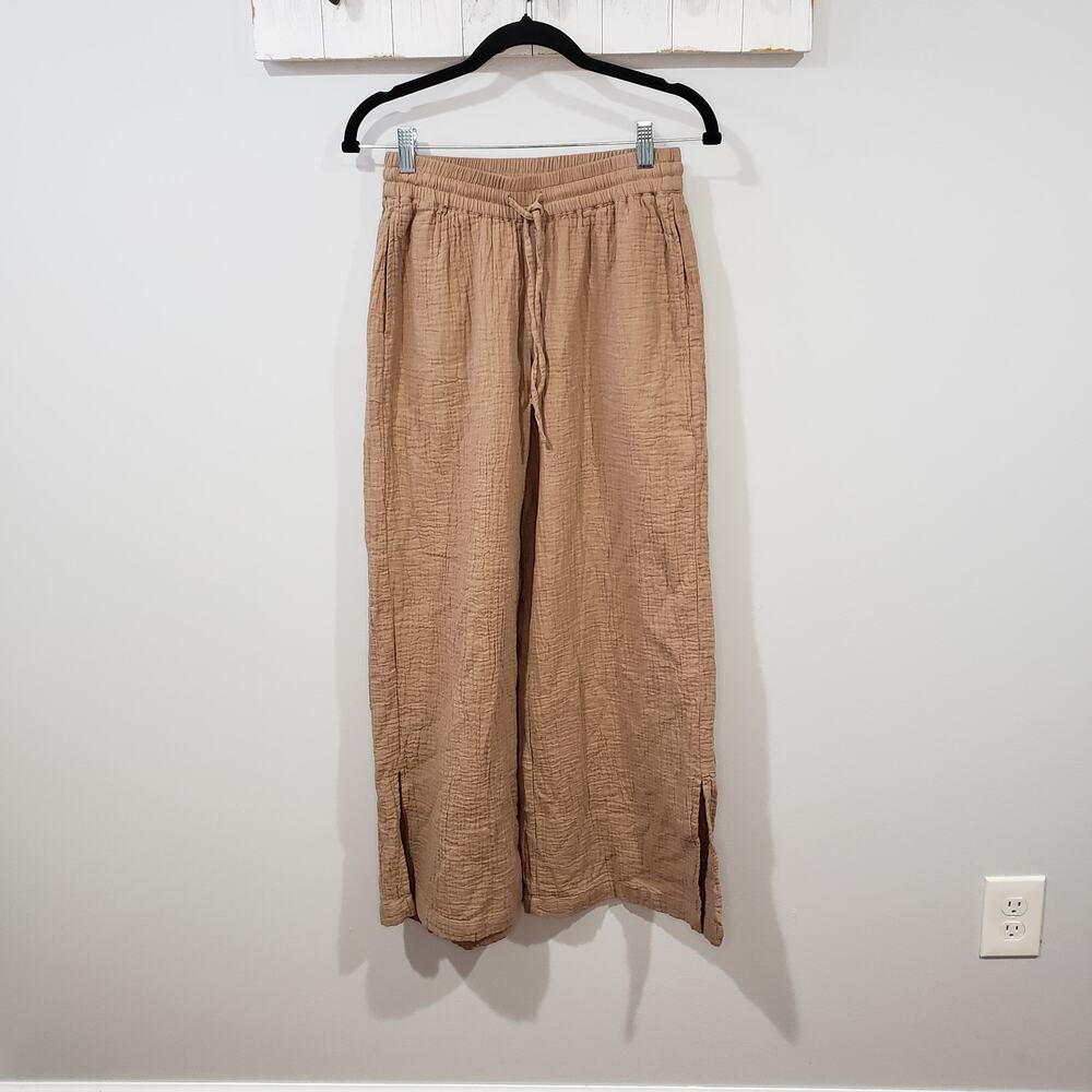 Pact Coastal Double Gauze Pants Womens S Driftwood Brown Organic Cotton Wide Leg